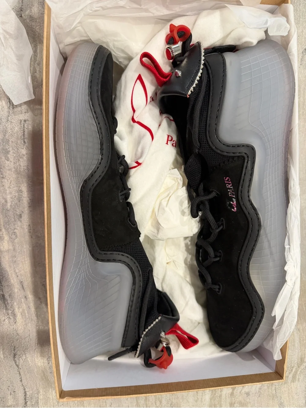 Christian Louboutin Black and Translucent CL Paris Sneakers